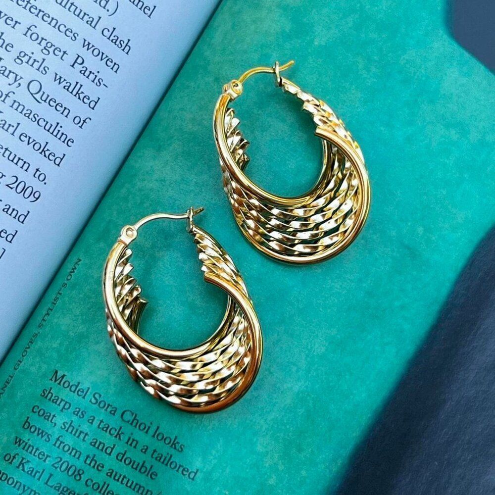 New! “Vivienne” Gold Textured Hoop Earrings
